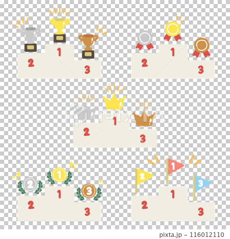 Flat illustrations of various ranking icons and podiums (set) Flat illustrations of various ranking icons and podiums (set) 116012110