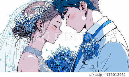 結婚式で見つめ合う新郎新婦：キス