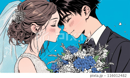 結婚式で見つめ合う新郎新婦：キス