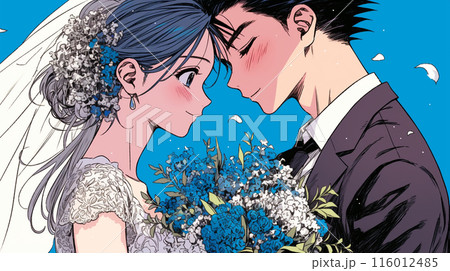 結婚式で見つめ合う新郎新婦：キス