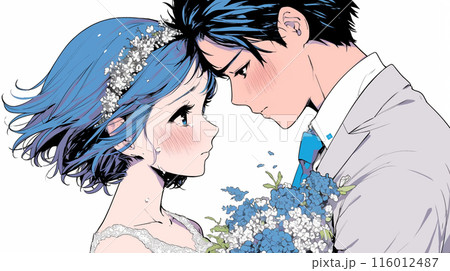 結婚式で見つめ合う新郎新婦：キス 116012487