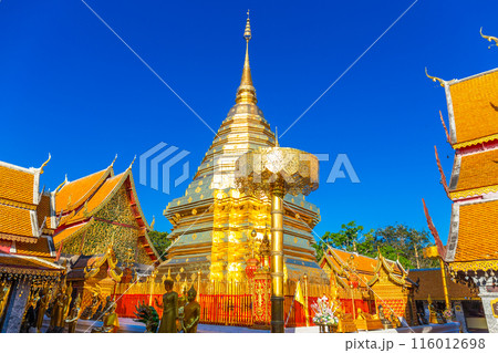 Wat Phra That Doi Suthep or golden temple is famous visiting place or landmark and attraction of Chiang Mai, Thailand. Wat Phra That Doi Suthep or golden temple is famous visiting place or landmark and attraction of Chiang Mai, Thailand. 116012698