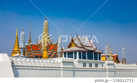 Temple Wat Phra Kaew is in the Royal Palace of Bangkok, Thailand. It is a popular place and destination for tourists around the world. Temple Wat Phra Kaew is in the Royal Palace of Bangkok, Thailand. It is a popular place and destination for tourists around the world. 116012711