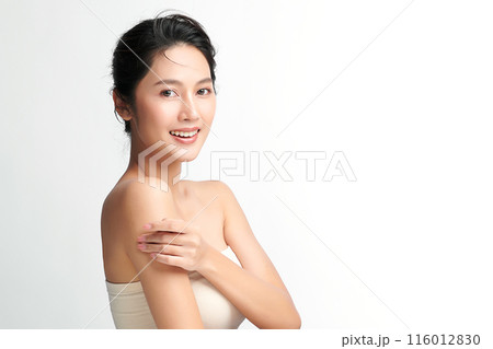 Beautiful young asian woman with clean fresh skin on white background, Face care, Facial treatment, Cosmetology, beauty and spa, Asian women portrait. 116012830