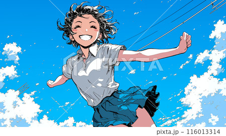 嬉しくて楽しくて飛び跳ねている若い女性