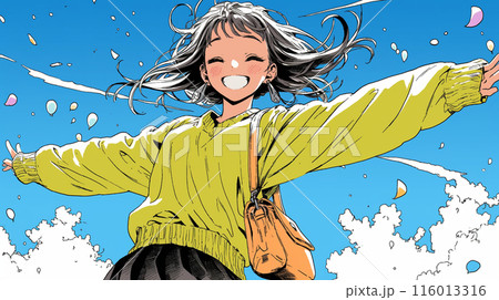 嬉しくて楽しくて飛び跳ねている若い女性