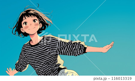 嬉しくて楽しくて飛び跳ねている若い女性