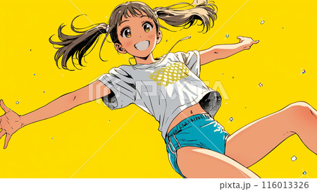 嬉しくて楽しくて飛び跳ねている若い女性