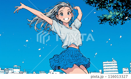 嬉しくて楽しくて飛び跳ねている若い女性