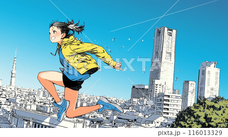 嬉しくて楽しくて飛び跳ねている若い女性