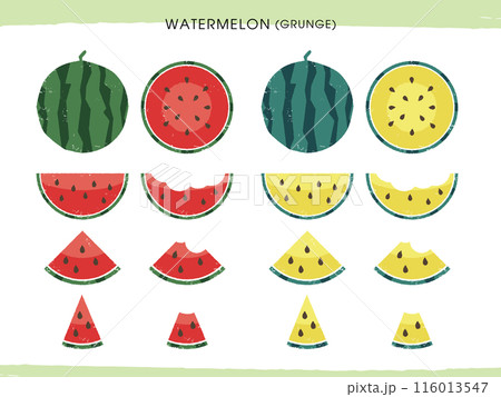 スイカのセットイラスト グランジ スイカのセットイラスト グランジ 116013547