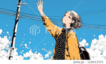 手を振って挨拶している若い女性
