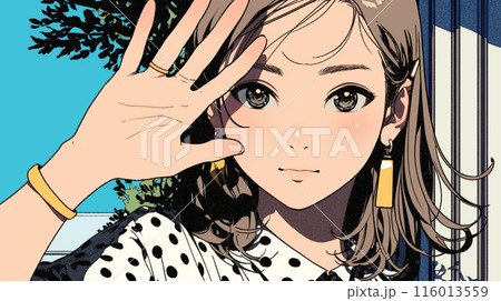 手を振って挨拶している若い女性