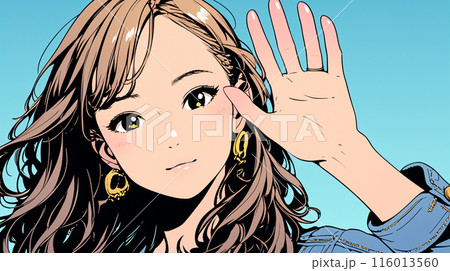 手を振って挨拶している若い女性