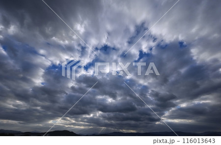 空一面を覆う雲と隙間に観えた朝空・初冬・超広角・空主体・231119am 116013643