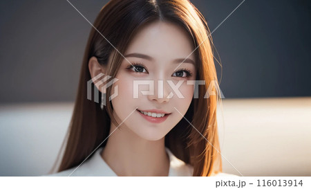 優しく微笑むロングヘアの女性 116013914