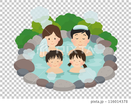 温泉に入る4人家族のベクターイラスト 温泉に入る4人家族のベクターイラスト 116014378