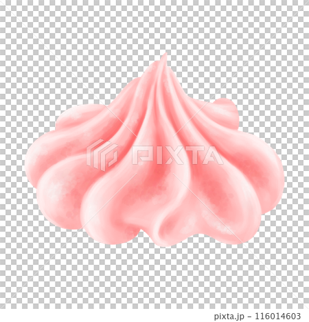 A drop of pink sweet strawberry cream in the shape of a rose. A delicious meringue dessert made with a pastry bag. Decor for cakes and pies for holidays and parties. Isolated digital illustration A drop of pink sweet strawberry cream in the shape of a rose. A delicious meringue dessert made with a pastry bag. Decor for cakes and pies for holidays and parties. Isolated digital illustration 116014603