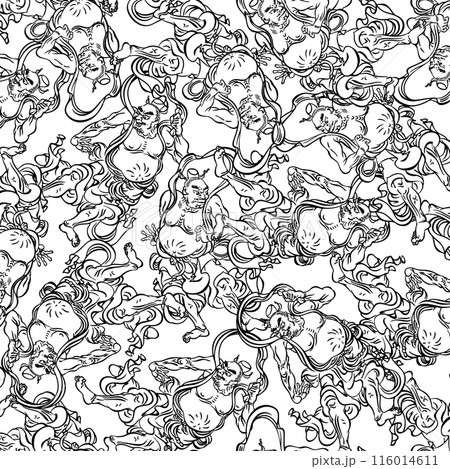 伝統的で力強い阿吽像の和柄, 伝統的で力強い阿吽像の和柄, 116014611