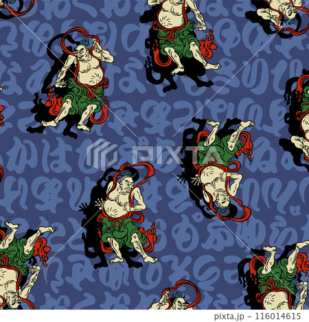 伝統的で力強い阿吽像の和柄, 116014615
