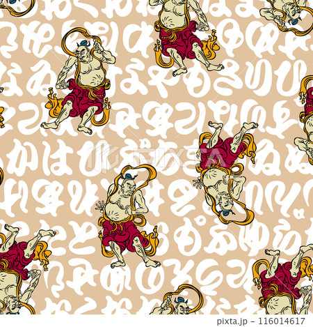 伝統的で力強い阿吽像の和柄, 116014617