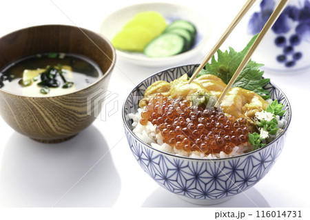 最強の海鮮丼 ウニいくら丼 （白背景） 116014731