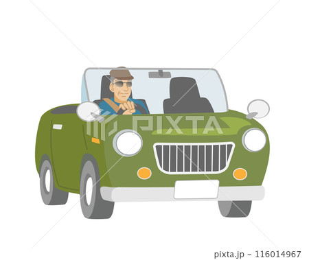 オープンカーでドライブを楽しむシニア男性のイラスト 116014967