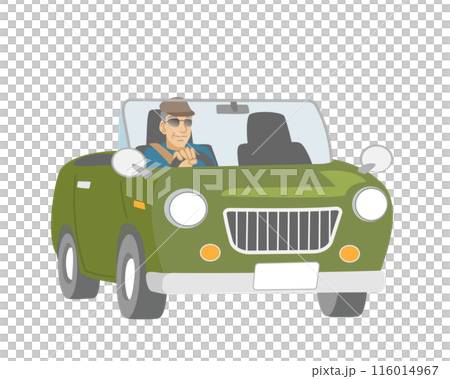 オープンカーでドライブを楽しむシニア男性のイラスト 116014967