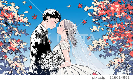 紅葉の中の結婚式