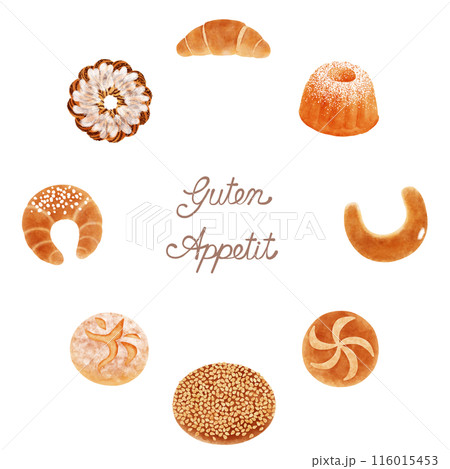 Guten Appetit　色々なオーストリアのパンが輪になったフレーム素材 116015453