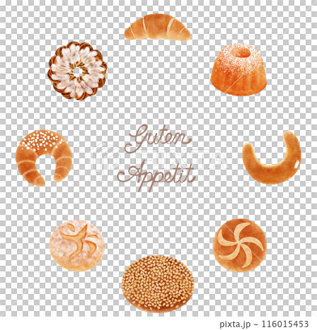Guten Appetit　色々なオーストリアのパンが輪になったフレーム素材 116015453