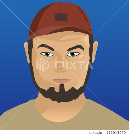 Avatar Young man with a beard of semi-Asian appearance wearing a red cap. Vector illustration Avatar Young man with a beard of semi-Asian appearance wearing a red cap. Vector illustration 116015470