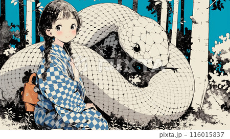 大蛇：若い女性とお友達