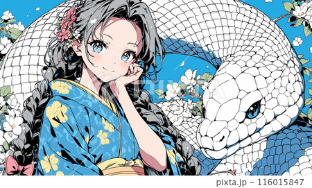大蛇：若い女性とお友達
