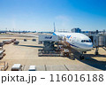 TOKYO, JAPAN - April 10, 2024 : ANA or All Nippon Airways Airlines is Japan national airline plane stops and prepares to receive passengers of Haneda Airport on a Boeing 787-9 aircraft. 116016188