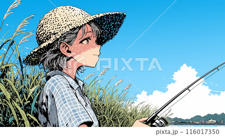 釣りをしている若い女性