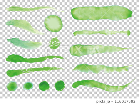 一套日式圖像線和綠色水彩顏料點 116017392