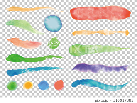 一套彩色水彩顏料日式圖像線和點 116017393
