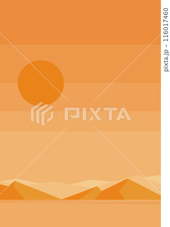 Orange Desert morning landscape illustration. Boho vector rocky valley wall decor. West Mitten buttes Orange Desert morning landscape illustration. Boho vector rocky valley wall decor. West Mitten buttes 116017460
