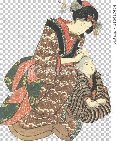 Ukiyo-e illustration: woman and child 116017484