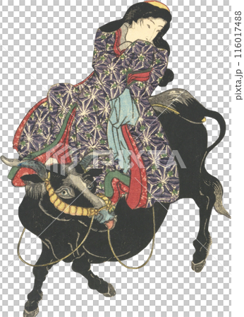 Ukiyo-e illustration: Woman and cow Ukiyo-e illustration: Woman and cow 116017488
