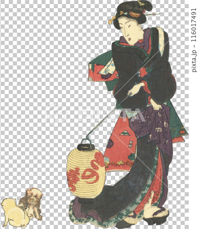 Ukiyo-e illustration: woman and dog Ukiyo-e illustration: woman and dog 116017491