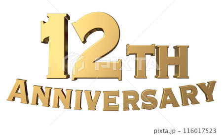 3DCG文字「12th Anniversary/12周年」ゴールド,金 116017523