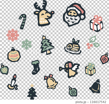 聖誕節圖示手繪裝飾裝飾印刷郵票剪影可愛插畫素材集 116017542