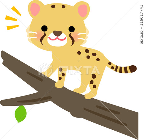 木の枝の上に立つチーターのデフォルメイラスト 116017741