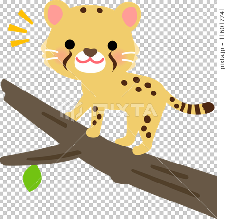 木の枝の上に立つチーターのデフォルメイラスト 116017741