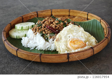 Stir-fried minced pork with basil and fried egg Stir-fried minced pork with basil and fried egg 116017954