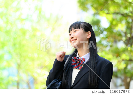 女子高生　ガッツポーズ 116017978