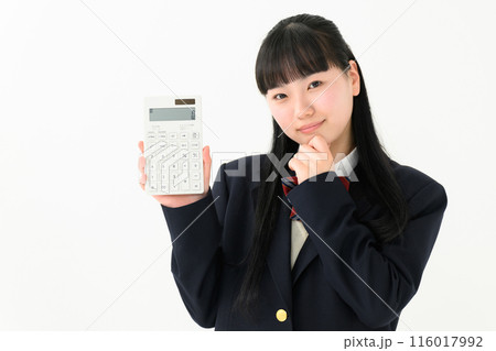 計算機を持つ女子高生 悩む 計算機を持つ女子高生 悩む 116017992