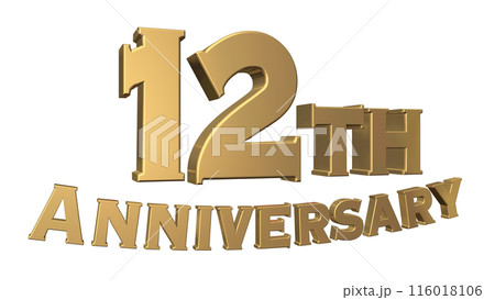 3DCG文字「12th Anniversary/12周年」ゴールド,金 116018106